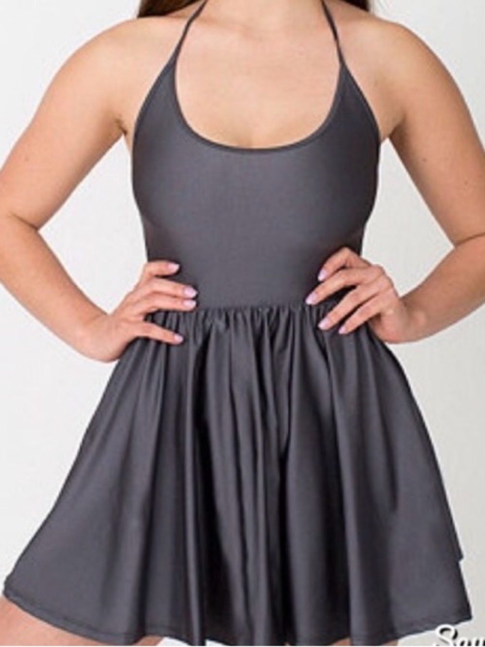 American Apparel Gray Halter Skater One-Piece Bodysuit